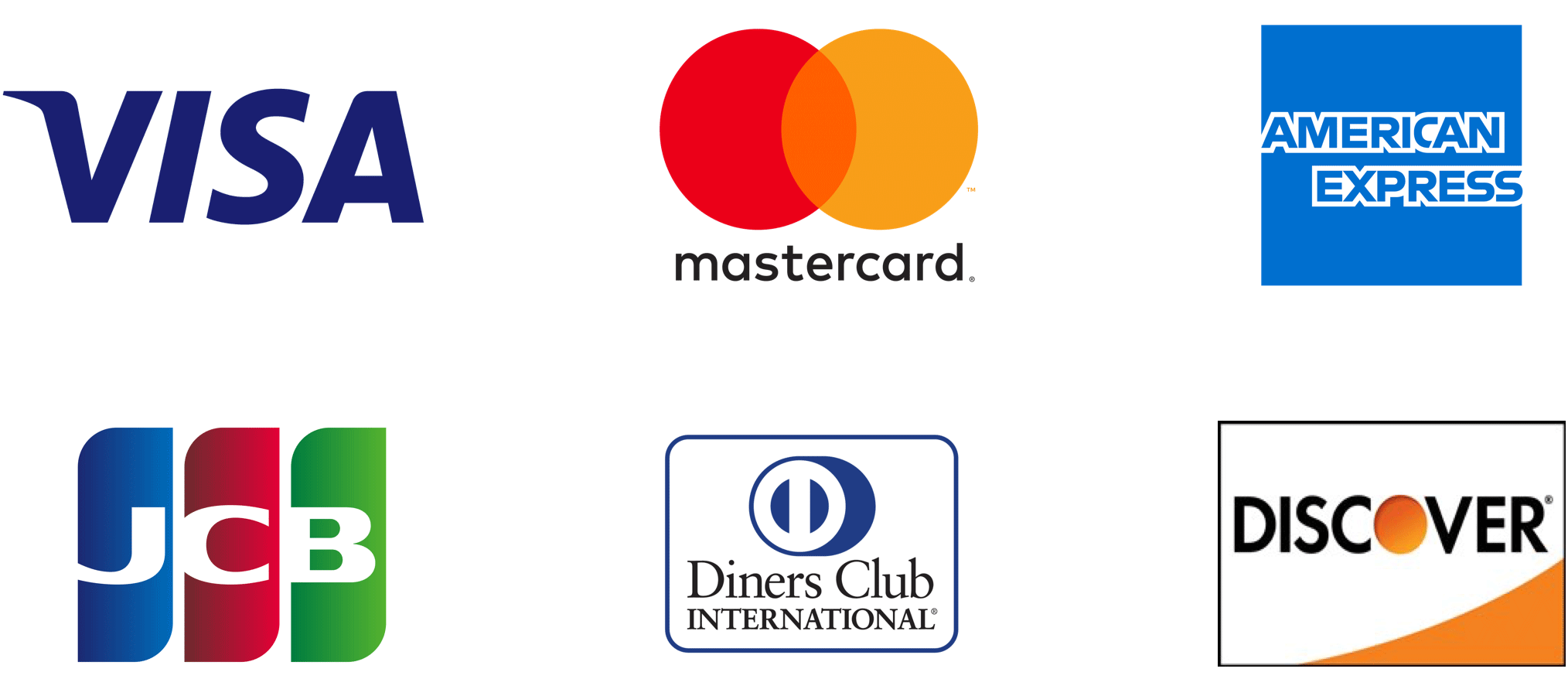 VISA  mastercard  JCB  AMEX  DinersClub Discover